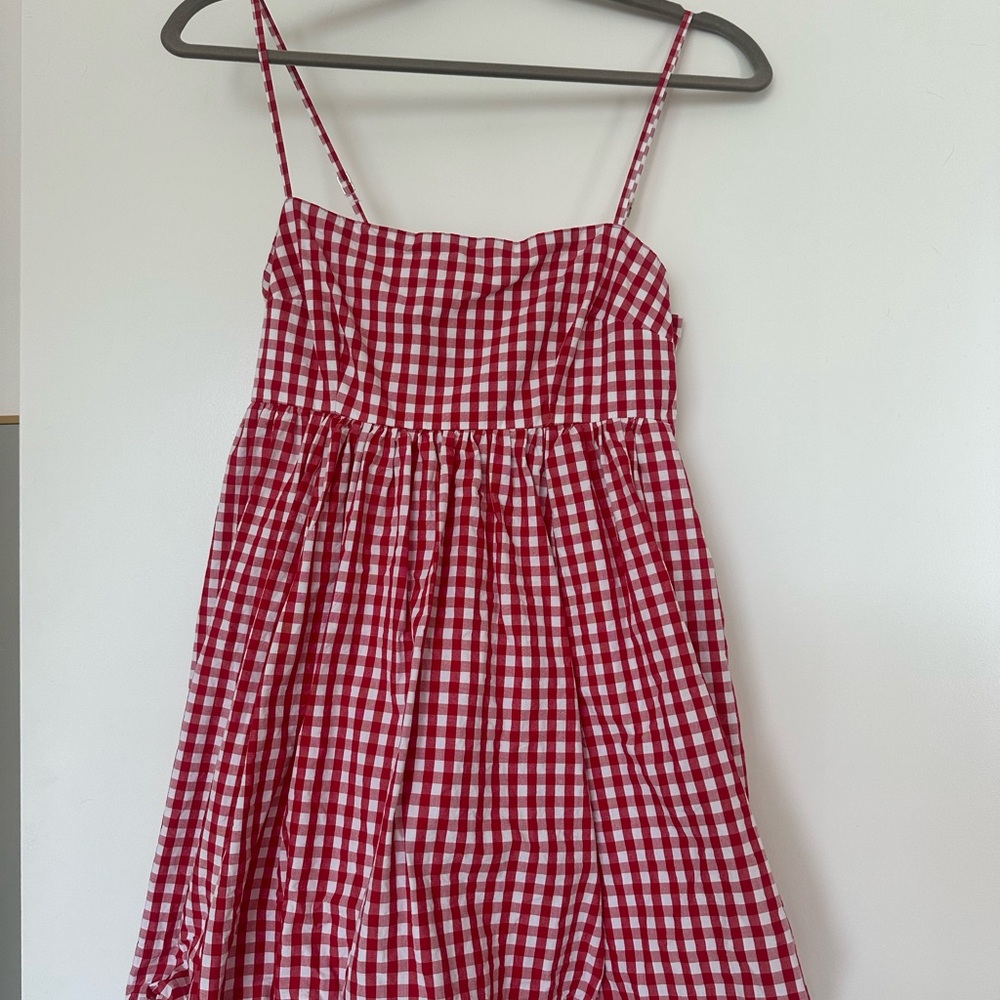 Abercrombie Babydoll Bubble Hem Mini Dress in Red and White Gingham